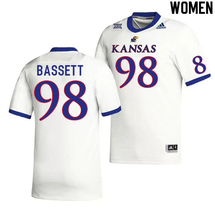 Women #98 Lance Bassett Kansas Jayhawks College Football Jerseys Stitched Sale-White - Click Image to Close